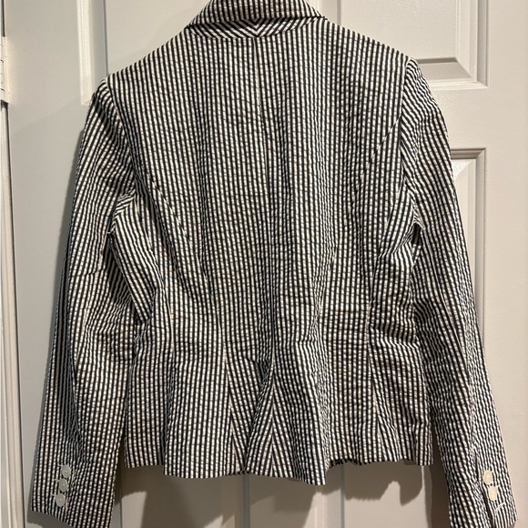 Sandro Striped Seersucker Blazer jacket pinstripe navy white S - Picture 3 of 5